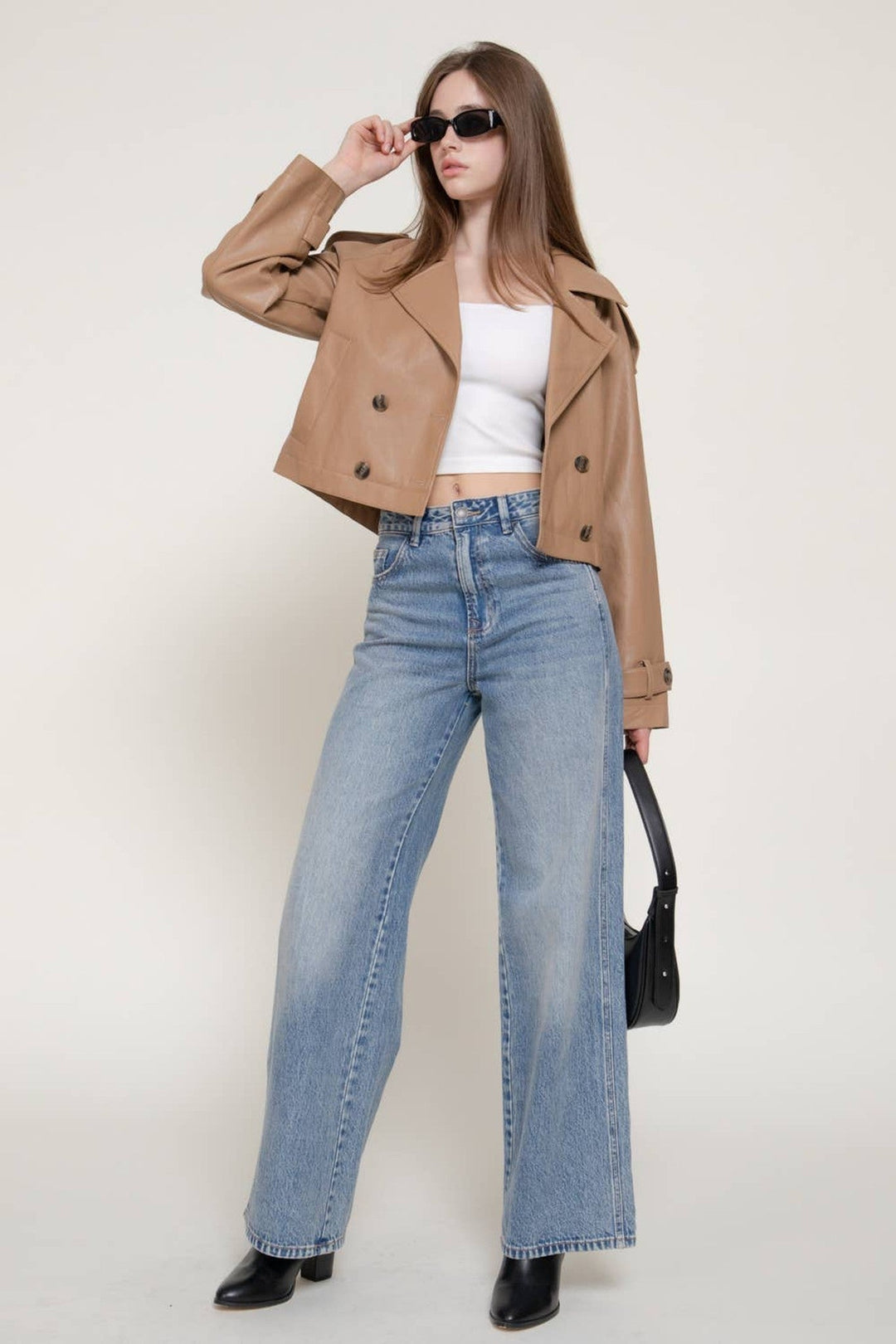 Toffee Faux Leather Short Trench Coat - STYLED BY ALX COUTUREOuterwear