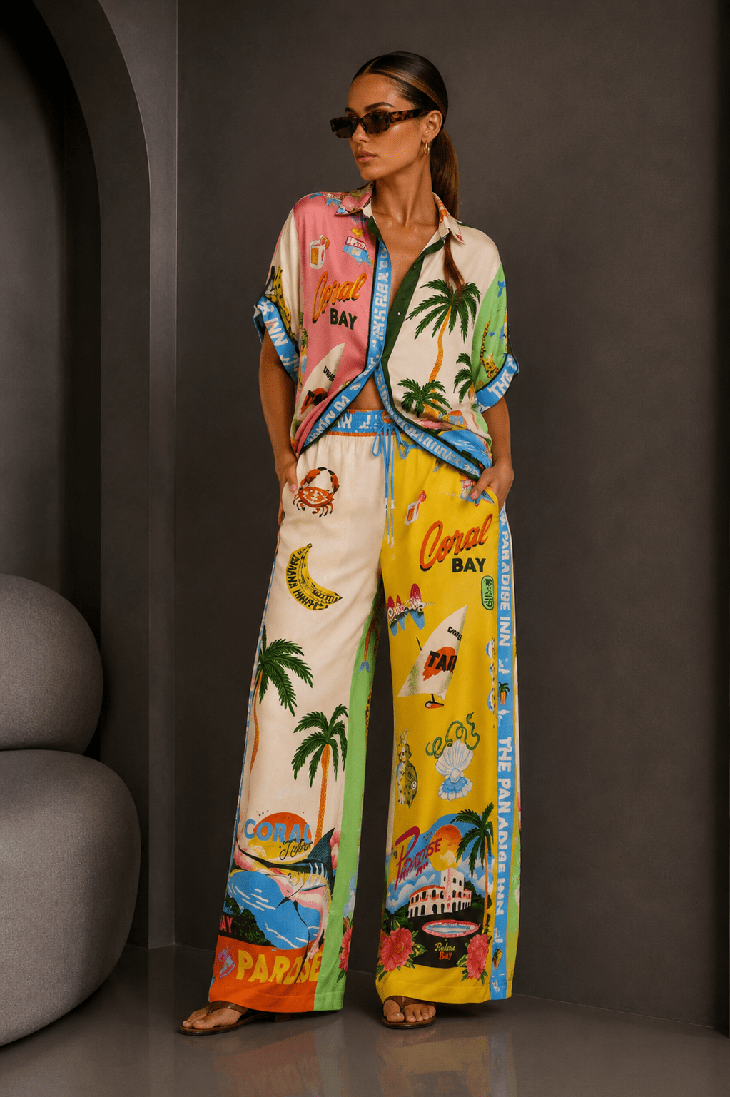 Vacation Printed Button Pant Set - STYLED BY ALX COUTUREOutfit Sets