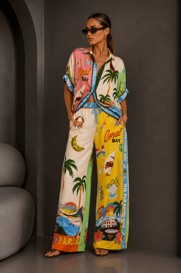 Vacation Printed Button Pant Set - STYLED BY ALX COUTUREOutfit Sets