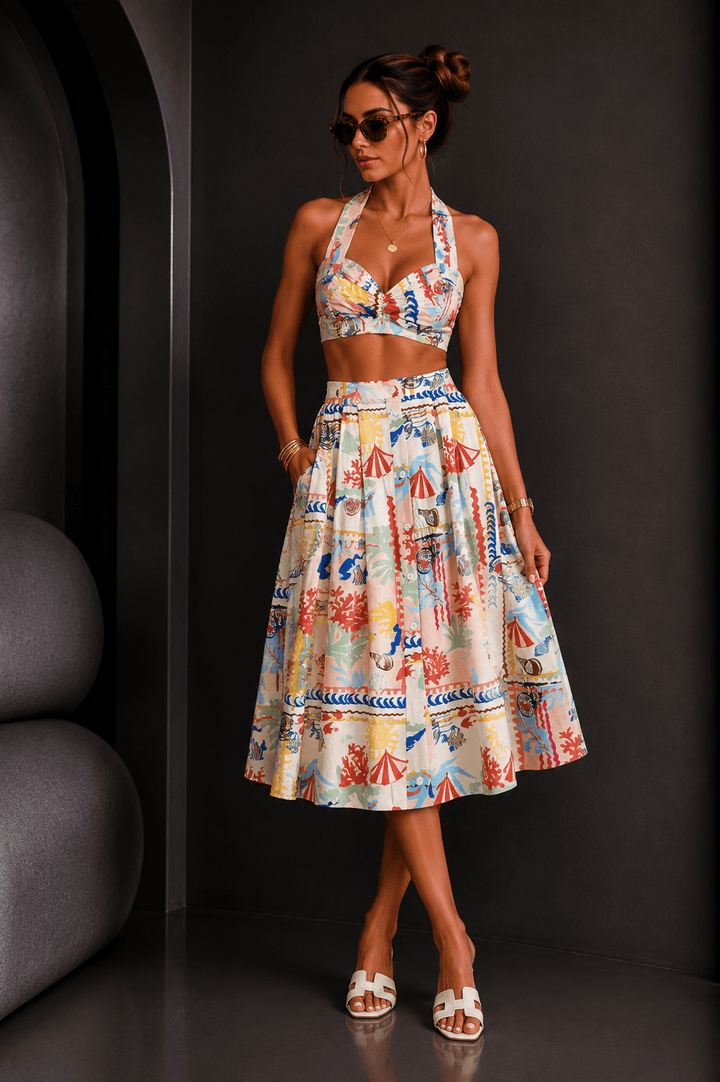 Vacation Printed Print Midi Maxi Skirt Set - STYLED BY ALX COUTURESkirt Set