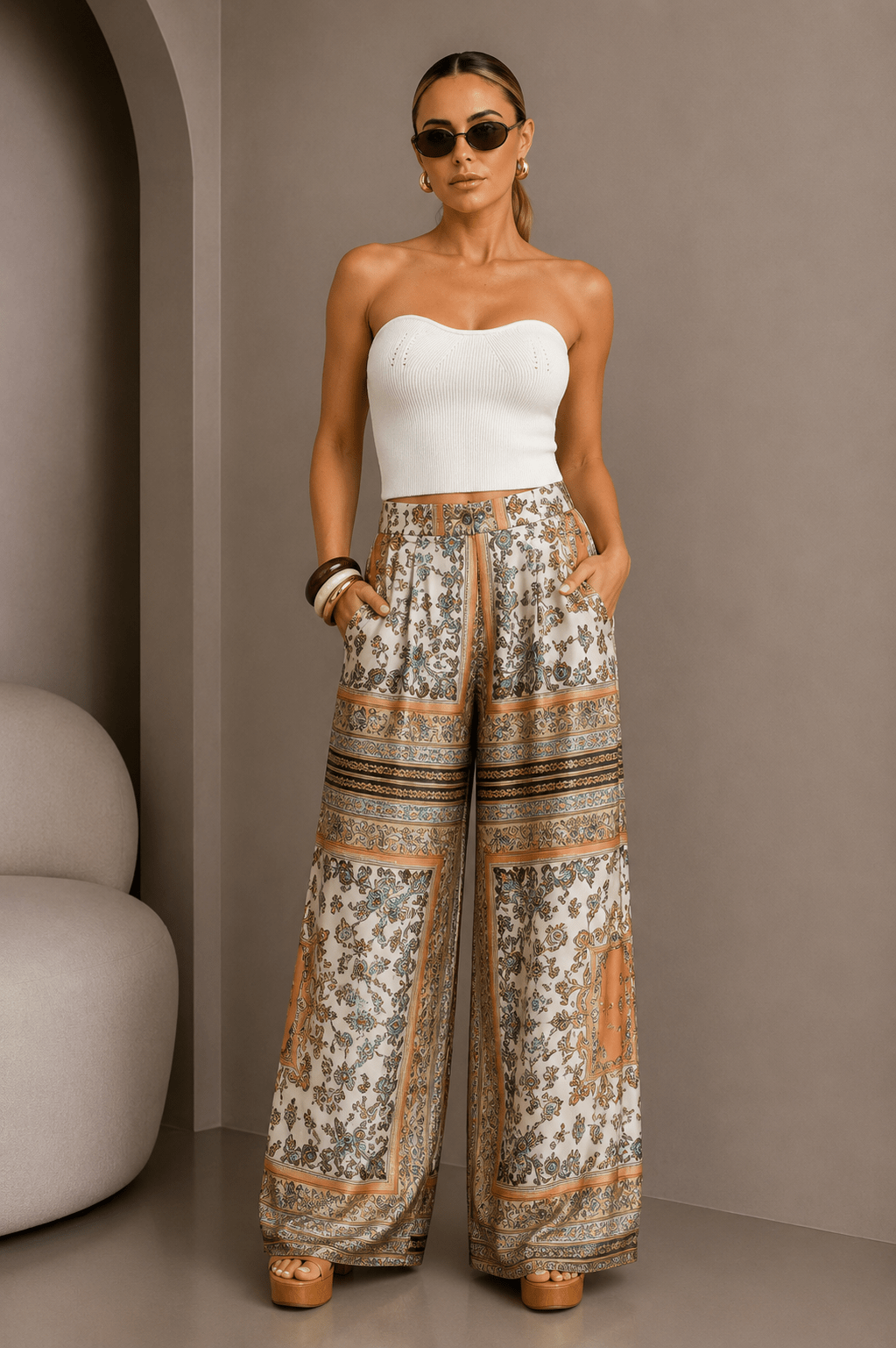 Vintage Bandana Print Palazzo Pants - STYLED BY ALX COUTUREPants
