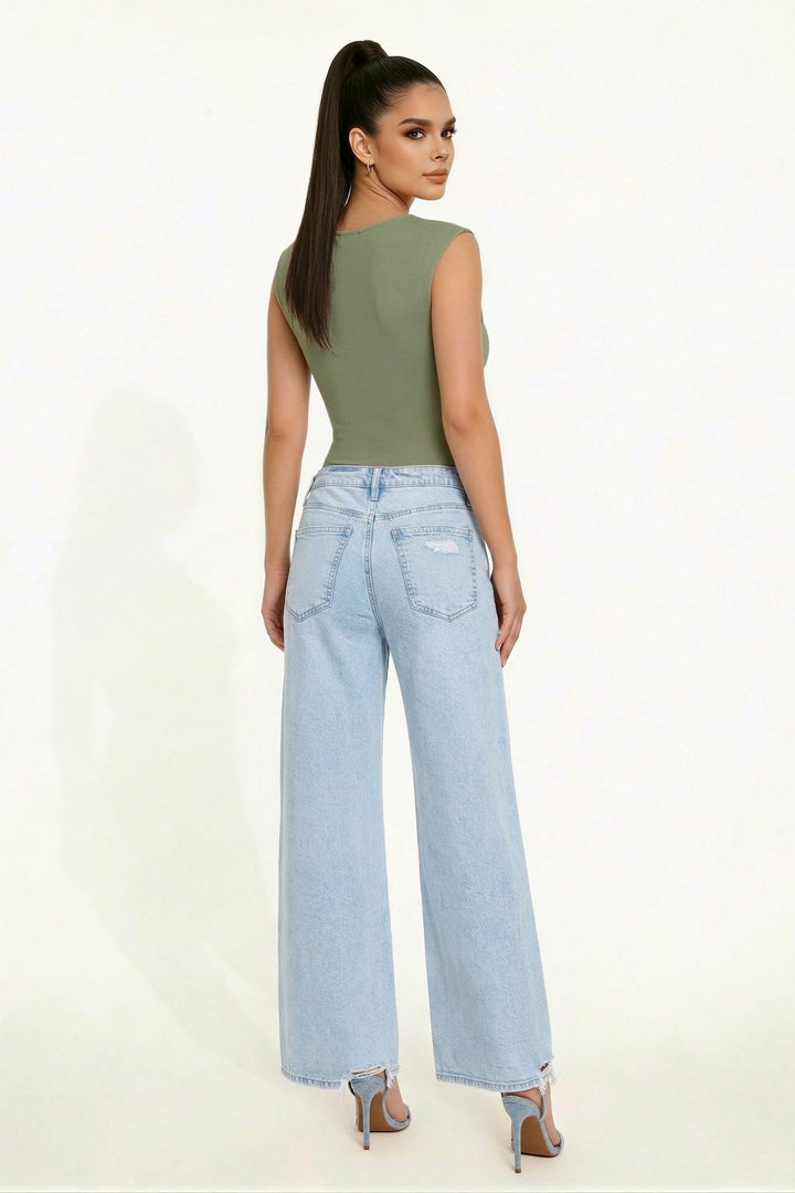 Washed Olive Square Neck Sleeveless Bodysuit - STYLED BY ALX COUTUREBodysuits