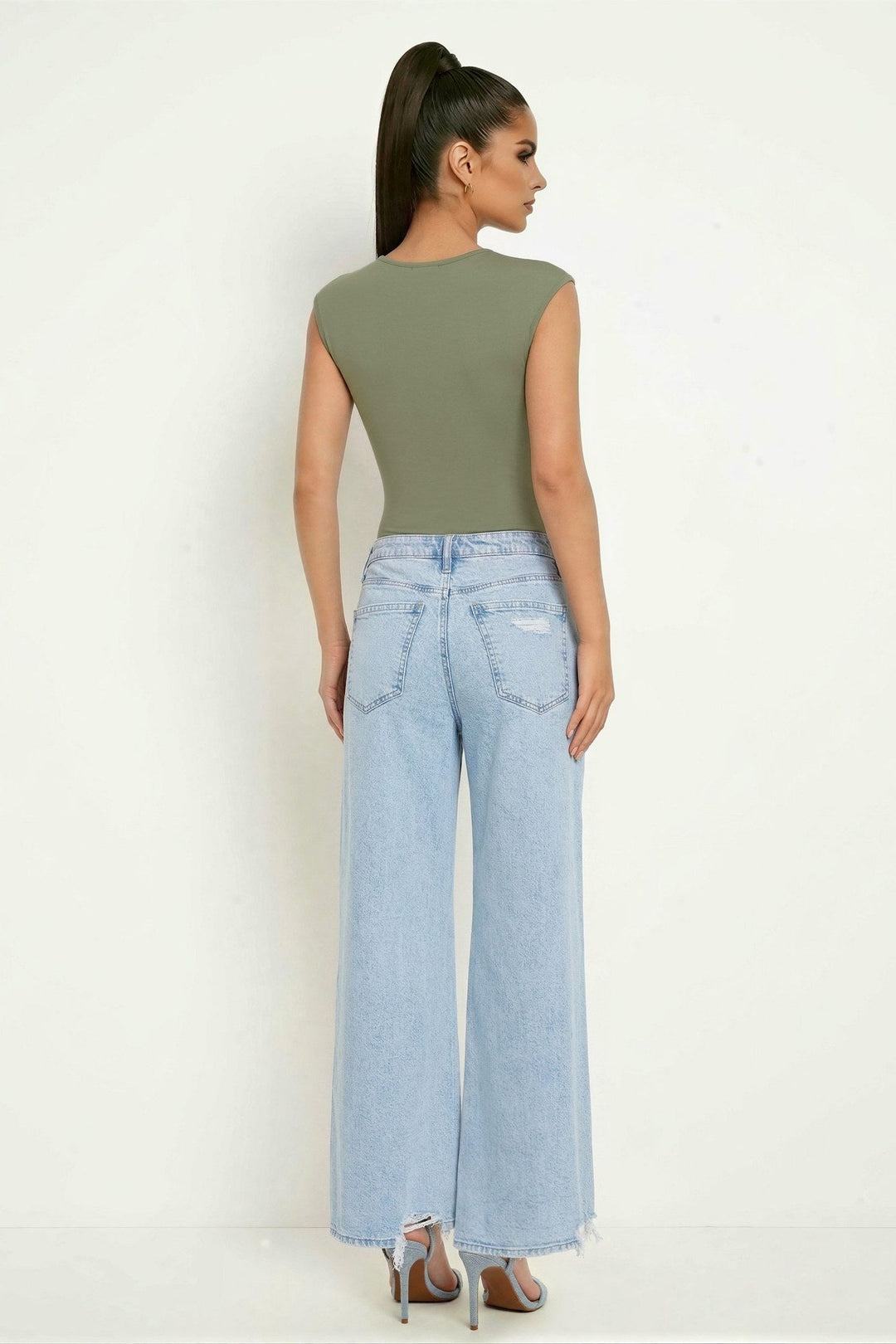 Washed Olive Square Neck Sleeveless Bodysuit - STYLED BY ALX COUTUREBodysuits