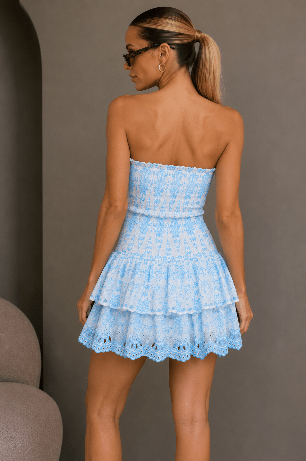White & Aqua Ruffle Embroidery Dress - STYLED BY ALX COUTUREDresses