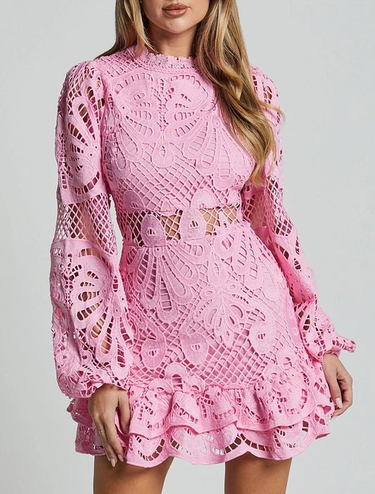 White Balloon Long - Sleeved Lace Dress - STYLED BY ALX COUTUREDresses