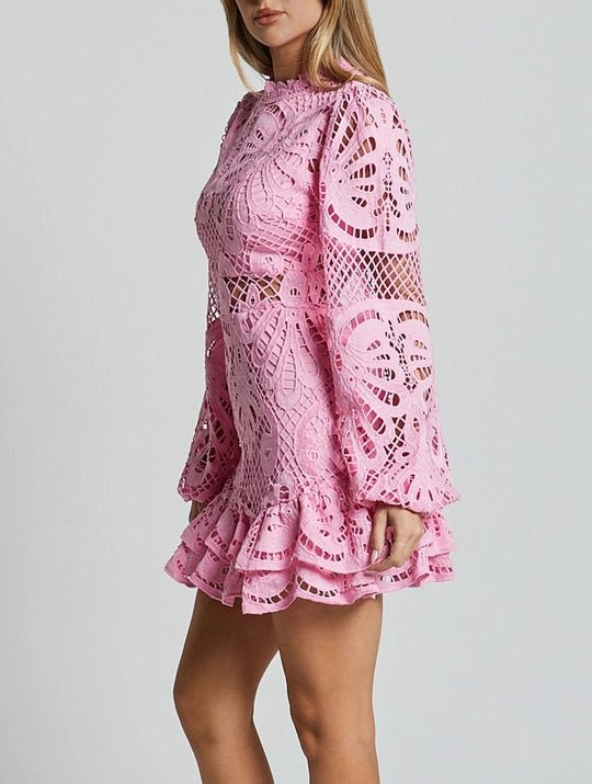 White Balloon Long - Sleeved Lace Dress - STYLED BY ALX COUTUREDresses