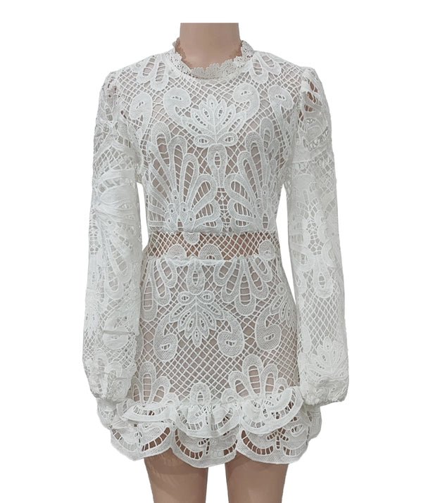 White Balloon Long - Sleeved Lace Dress - STYLED BY ALX COUTUREDresses