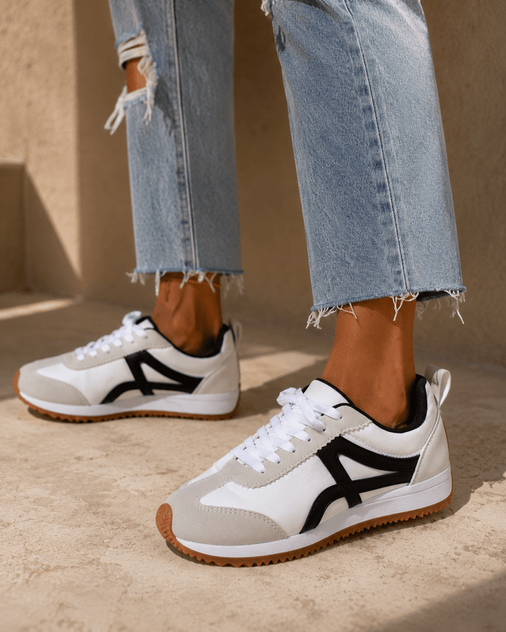White & Black Stripe Sneakers - STYLED BY ALX COUTURESHOES