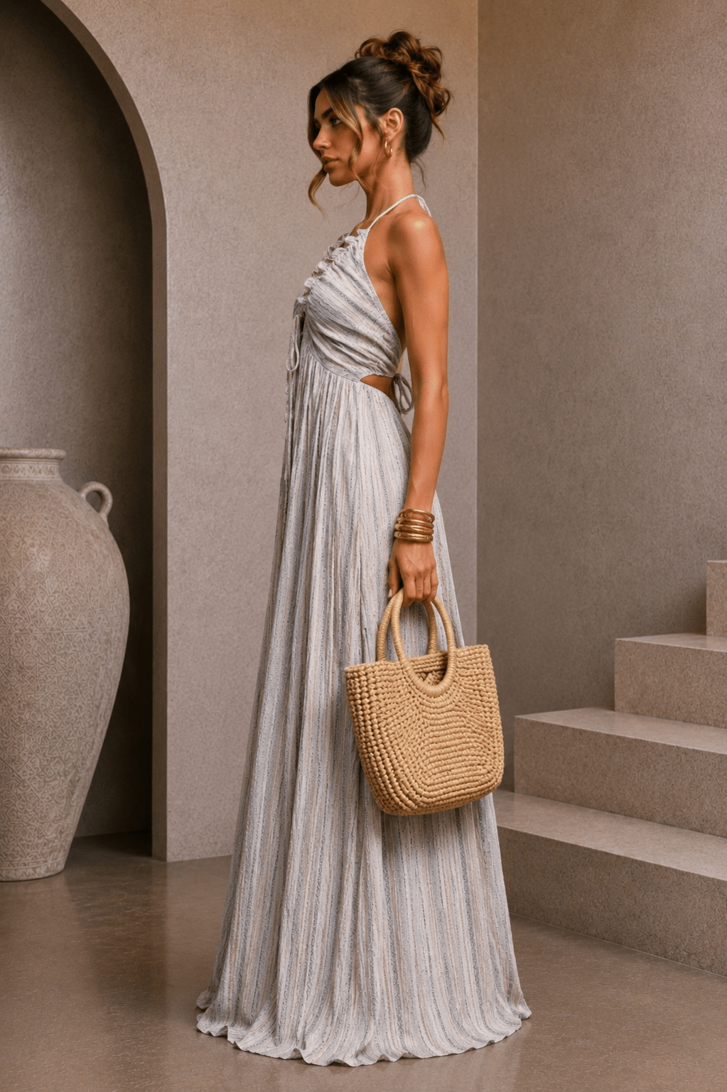 White & Black Striped Maxi Dress - STYLED BY ALX COUTUREDresses