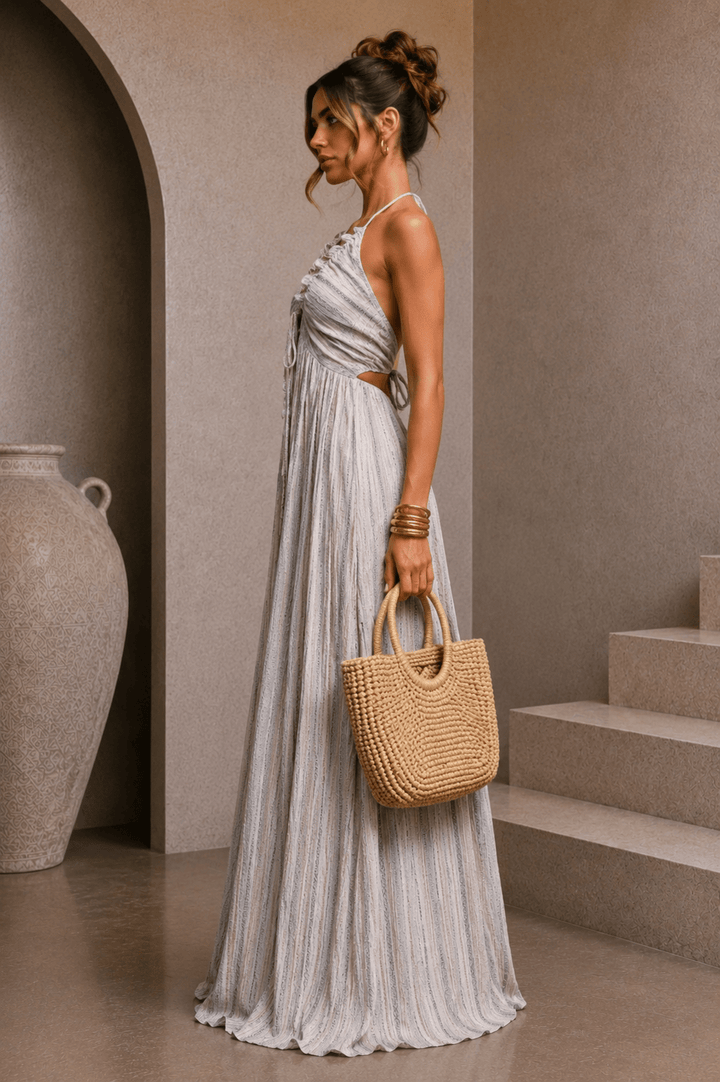 White & Black Striped Maxi Dress - STYLED BY ALX COUTUREDresses