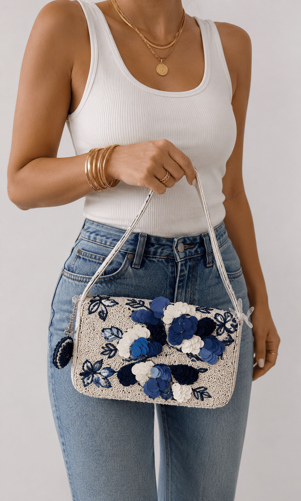 White & Blue Beaded Greek Shoulder Bag - STYLED BY ALX COUTUREhandbags