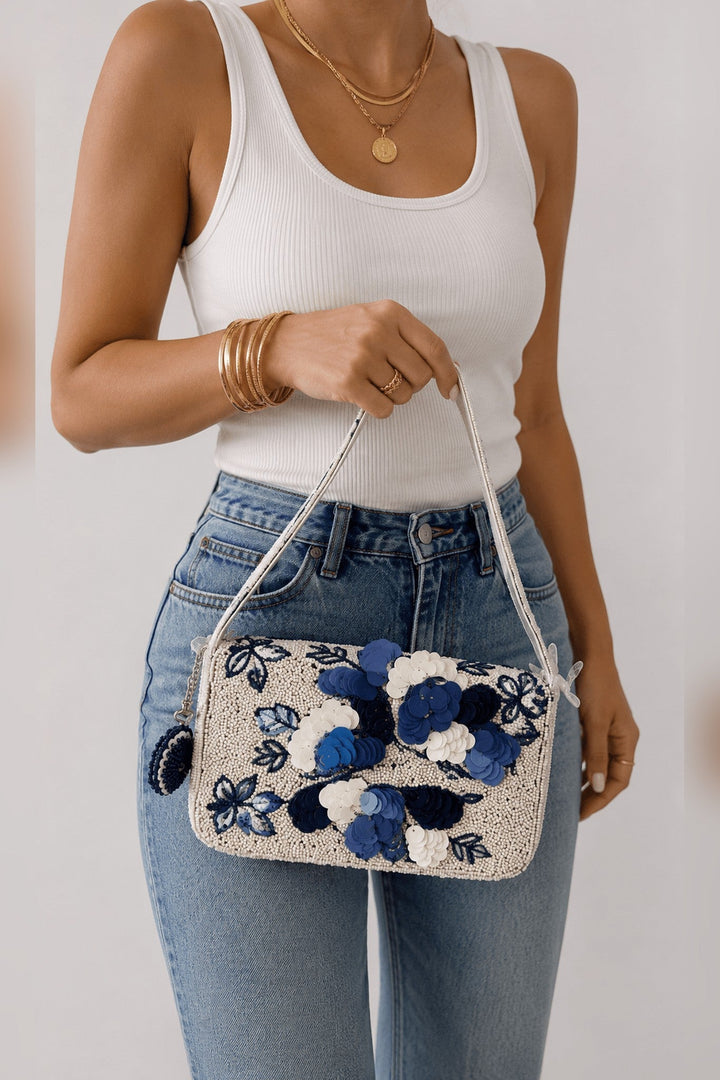 White Blue Mykonos Shoulder Bag - STYLED BY ALX COUTUREHandbags