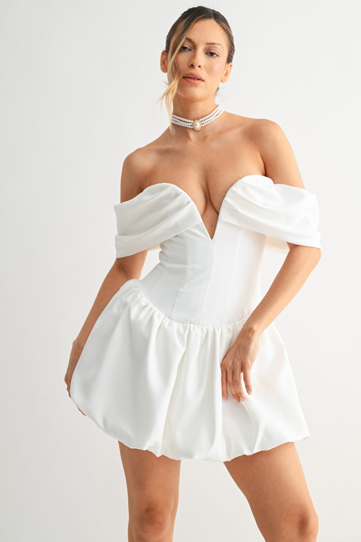 White Bubble Hem Sweetheart Mini Dress - STYLED BY ALX COUTUREDresses