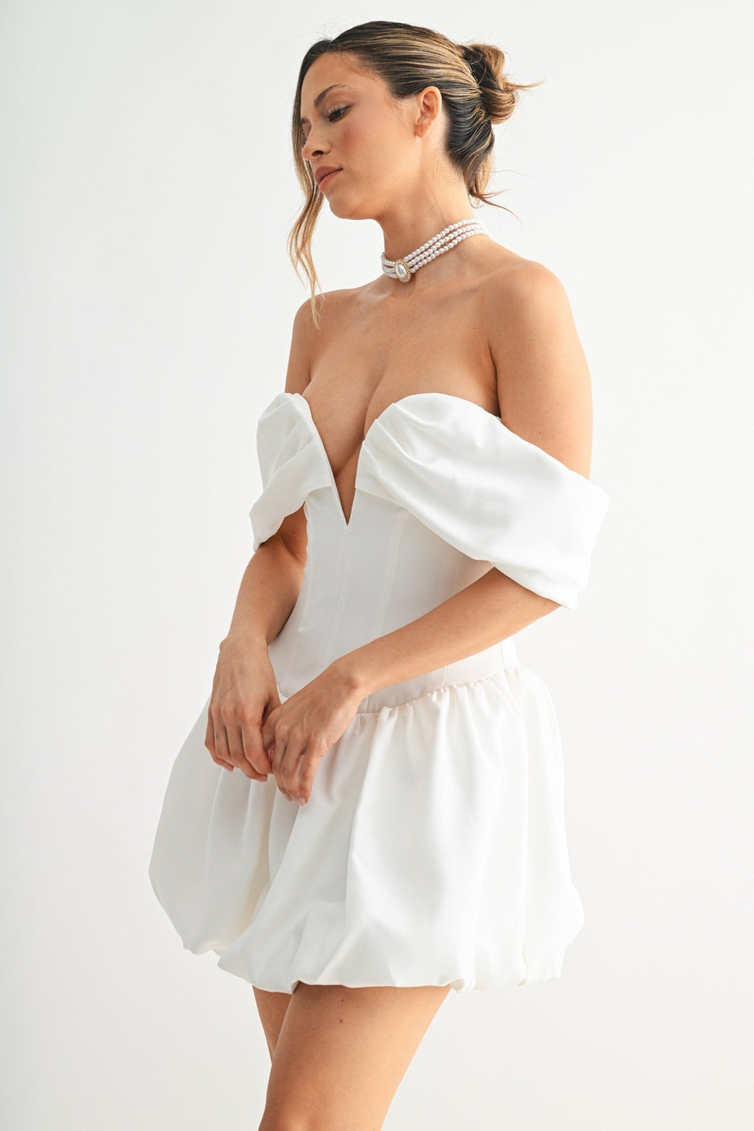White Bubble Hem Sweetheart Mini Dress - STYLED BY ALX COUTUREDresses