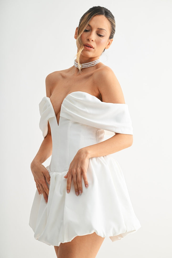 White Bubble Hem Sweetheart Mini Dress - STYLED BY ALX COUTUREDresses
