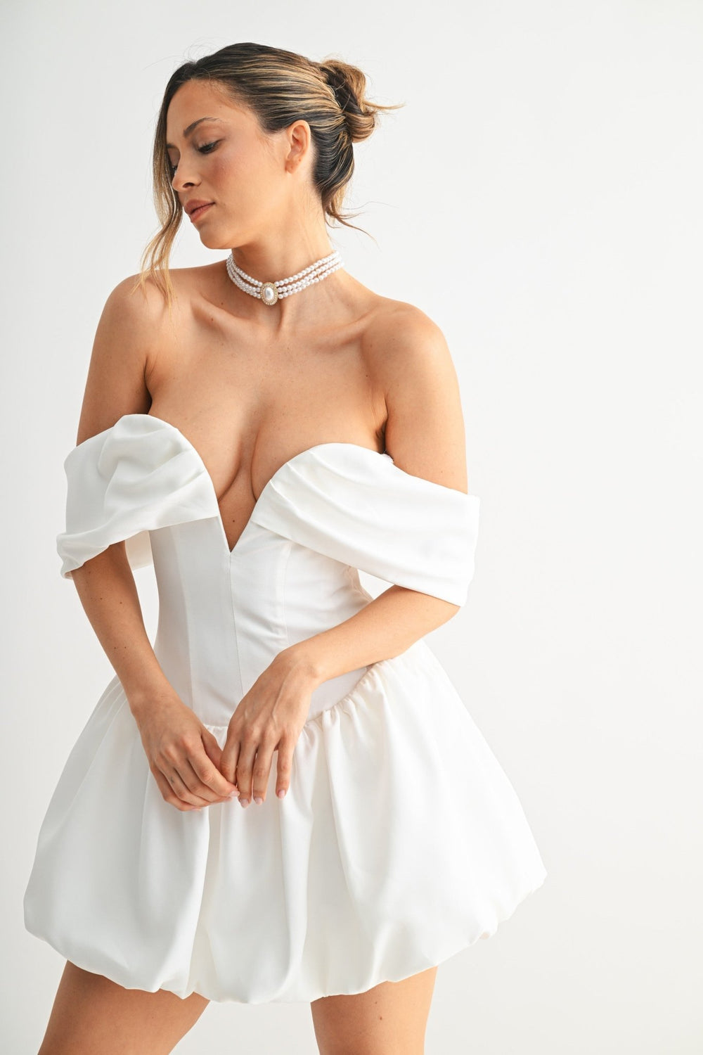 White Bubble Hem Sweetheart Mini Dress - STYLED BY ALX COUTUREDresses