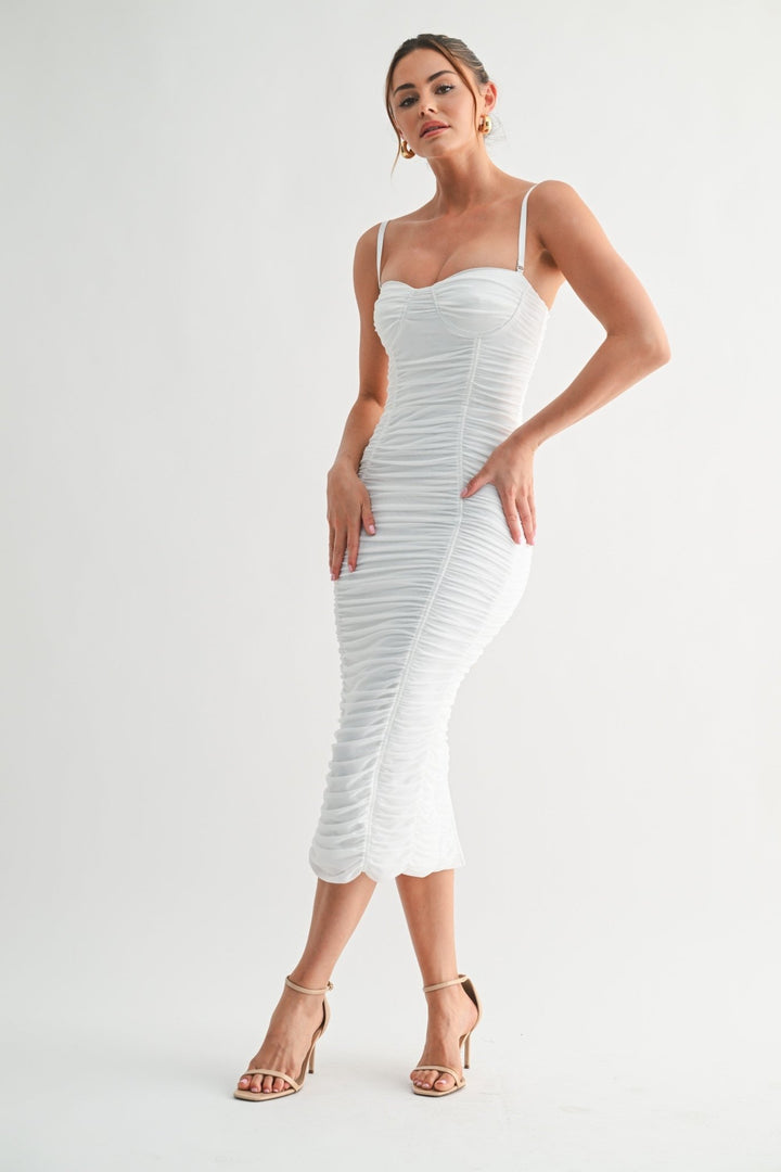White Cinched Temptation Midi Dress - STYLED BY ALX COUTUREDresses