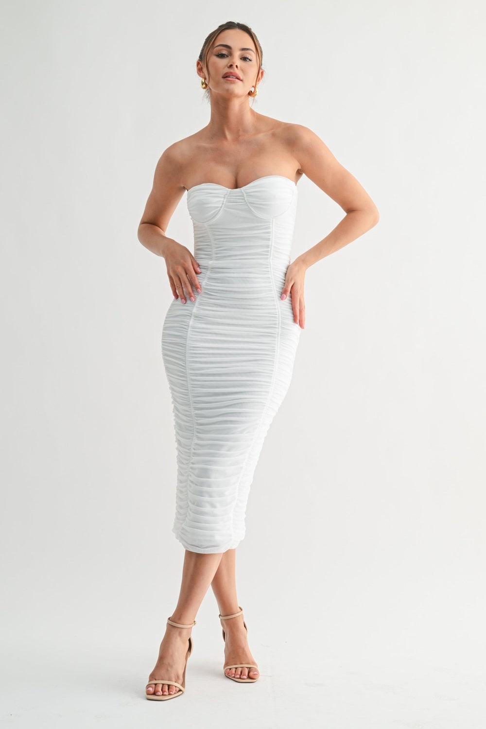 White Cinched Temptation Midi Dress - STYLED BY ALX COUTUREDresses