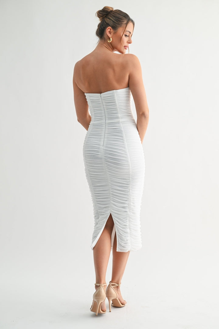 White Cinched Temptation Midi Dress - STYLED BY ALX COUTUREDresses