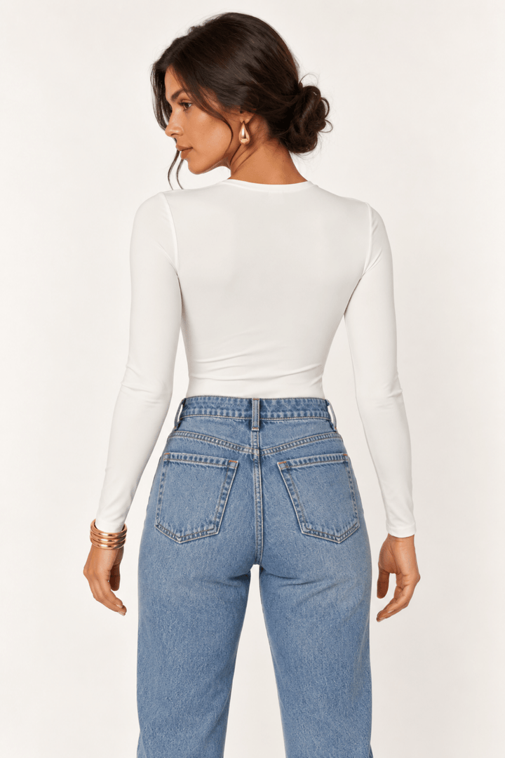 White Contour V-Neck Bodysuit - STYLED BY ALX COUTUREBodysuits