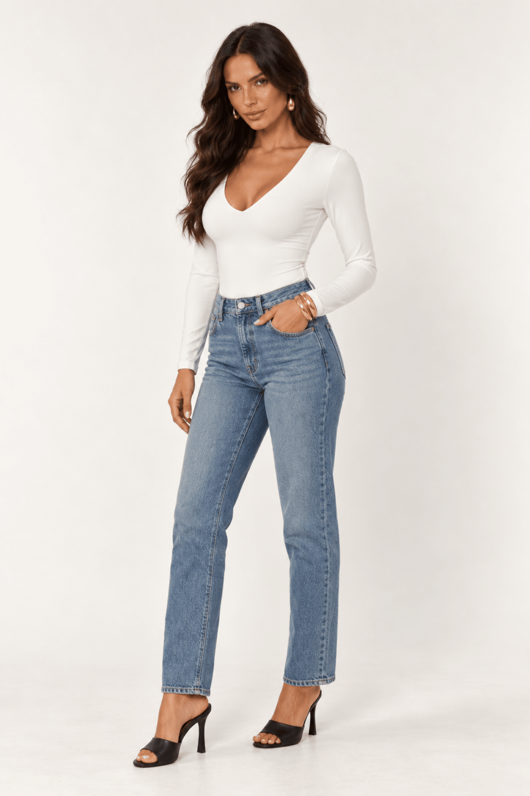 White Contour V-Neck Bodysuit - STYLED BY ALX COUTUREBodysuits