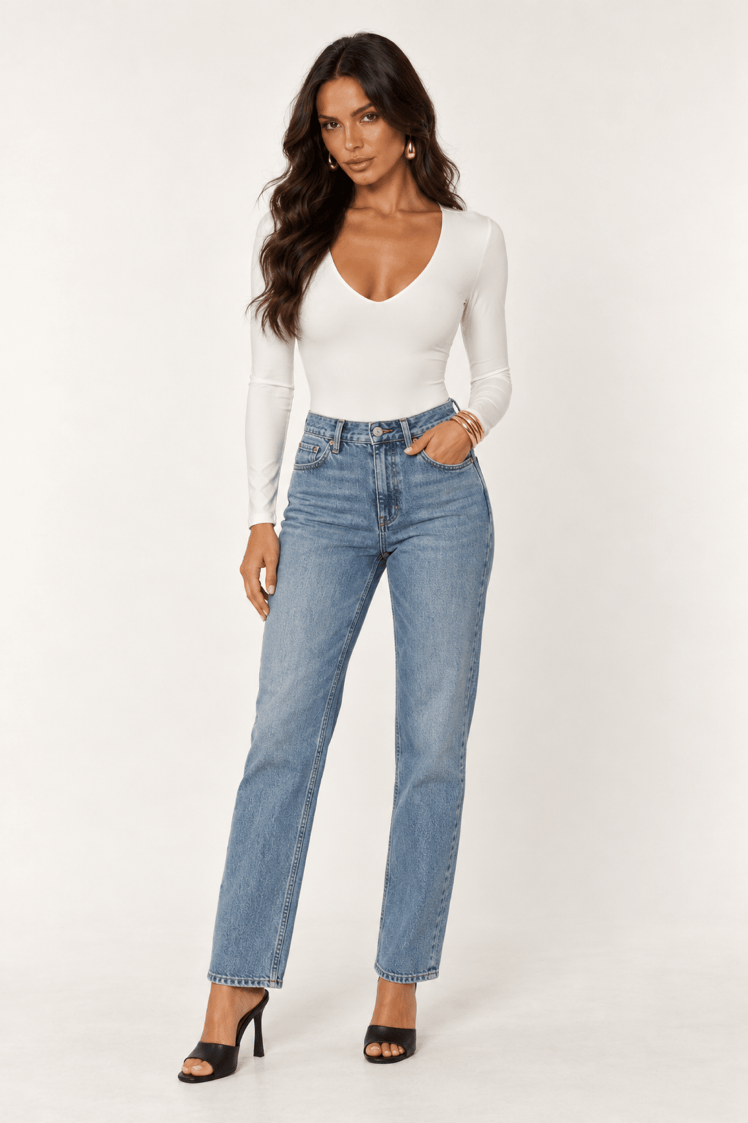 White Contour V-Neck Bodysuit - STYLED BY ALX COUTUREBodysuits