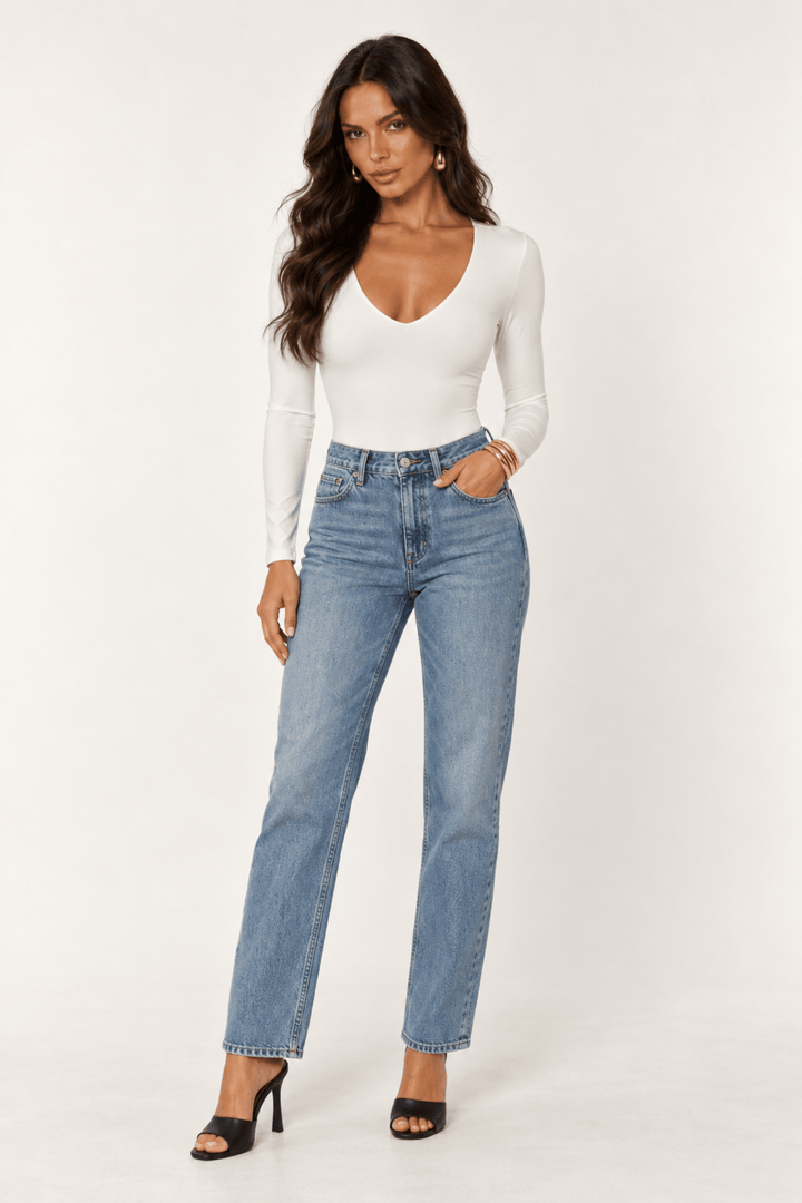 White Contour V-Neck Bodysuit - STYLED BY ALX COUTUREBodysuits