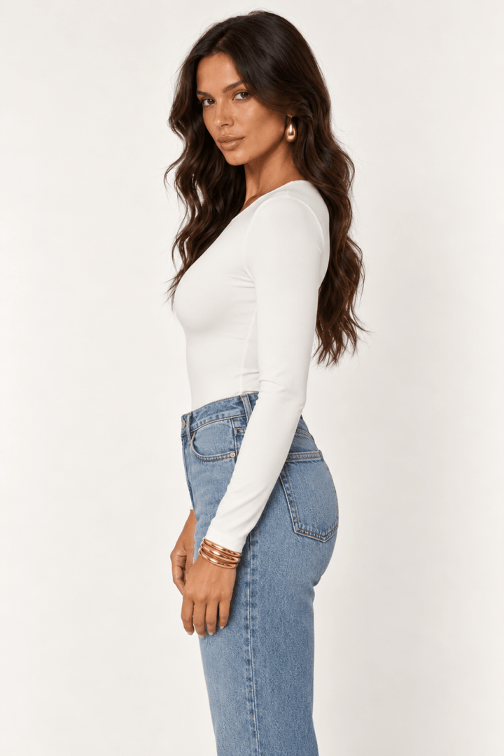 White Contour V-Neck Bodysuit - STYLED BY ALX COUTUREBodysuits