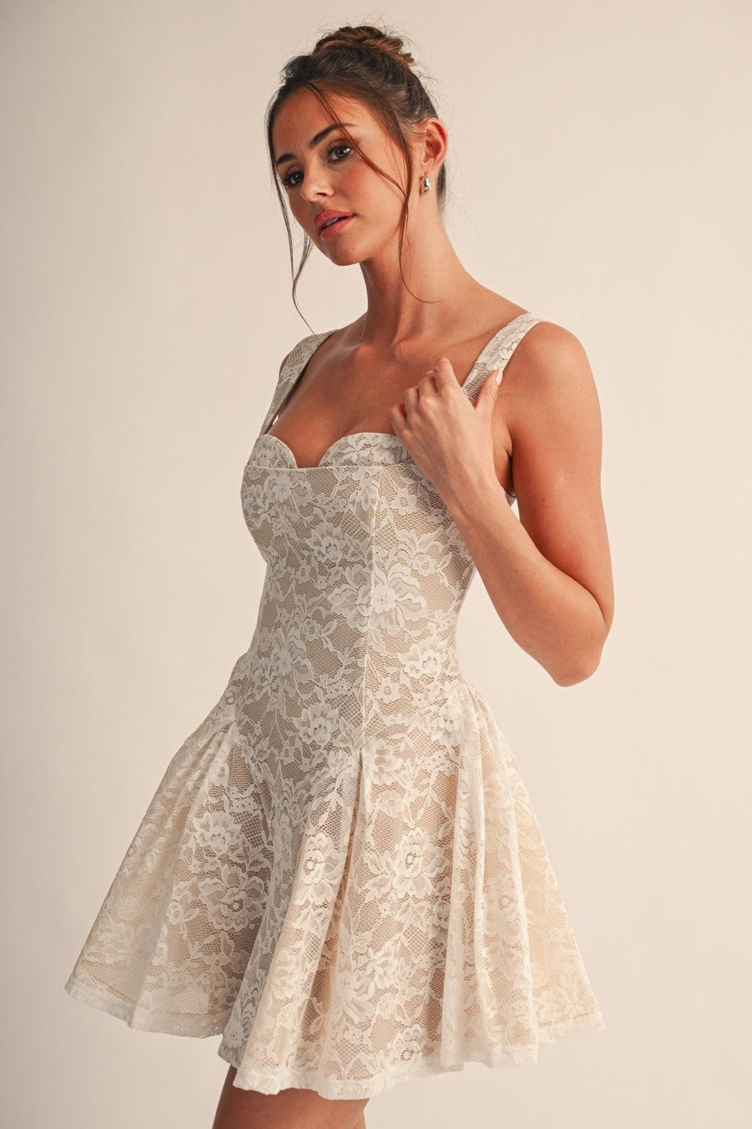 White Elodie Lace Fit and Flare Mini Dress - STYLED BY ALX COUTUREDresses