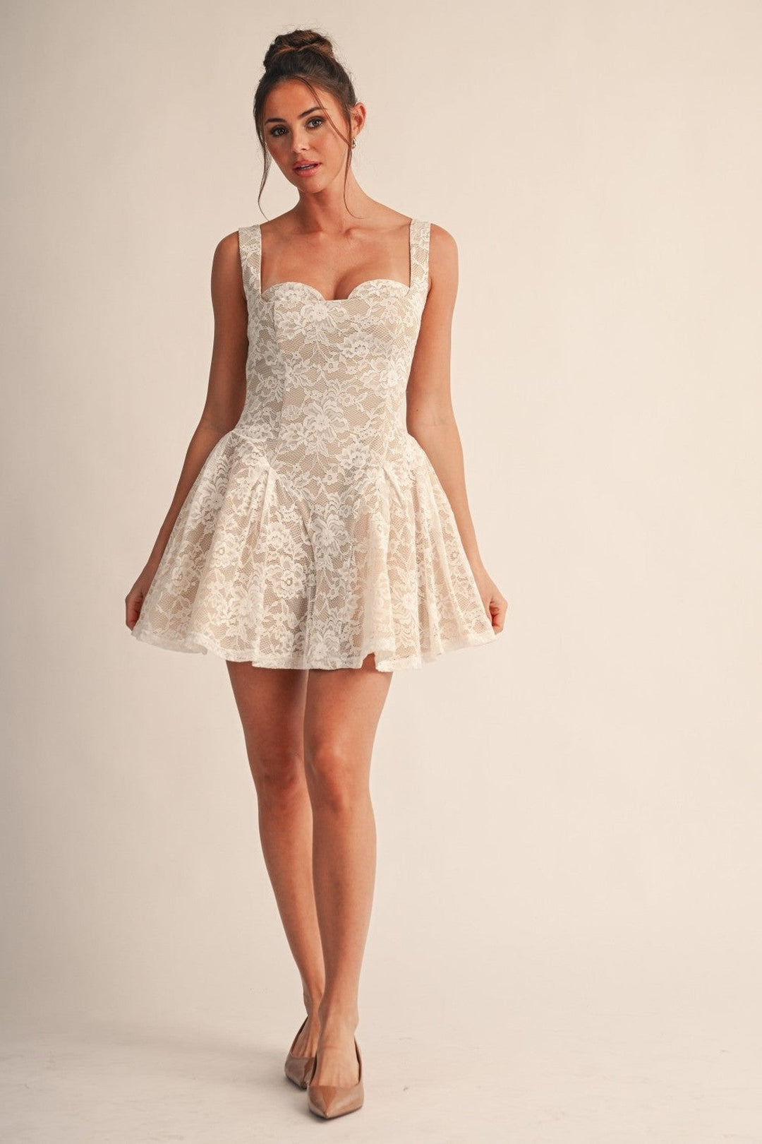 White Elodie Lace Fit and Flare Mini Dress - STYLED BY ALX COUTUREDresses