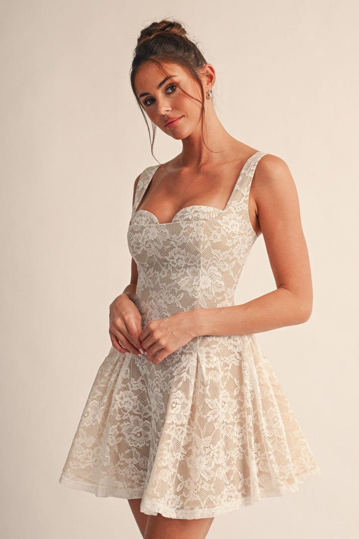 White Elodie Lace Fit and Flare Mini Dress - STYLED BY ALX COUTUREDresses