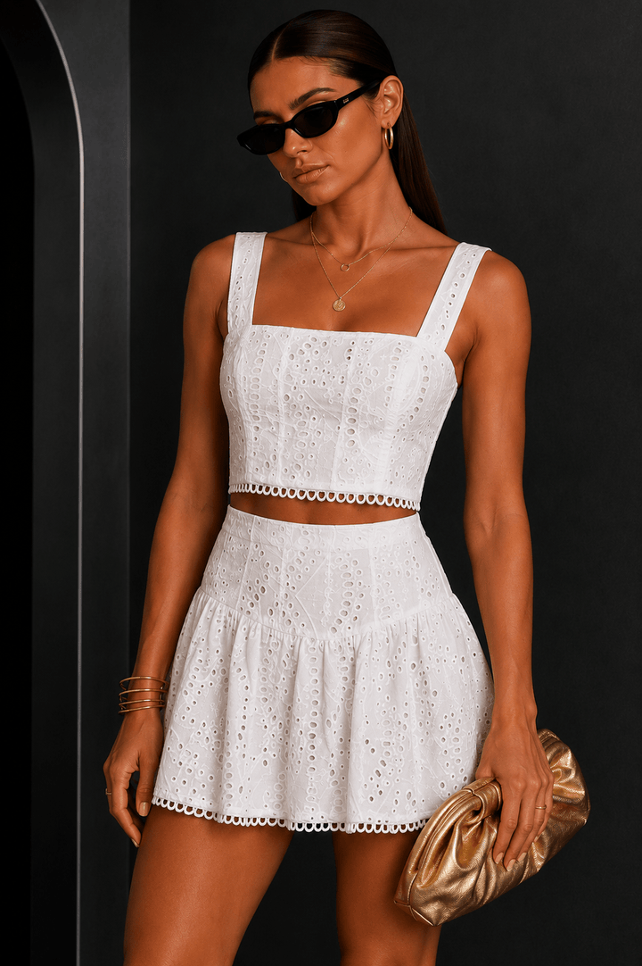 White Embroidery Skirt Set - STYLED BY ALX COUTUREOutfit Sets