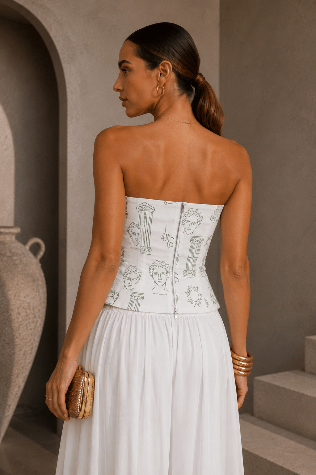 White & Green Printed Strapless Top - STYLED BY ALX COUTURETOPS