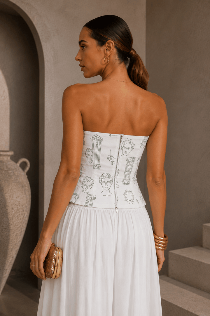 White & Green Printed Strapless Top - STYLED BY ALX COUTURETOPS