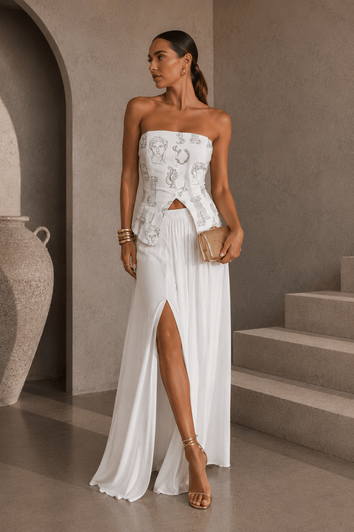 White & Green Printed Strapless Top - STYLED BY ALX COUTURETOPS
