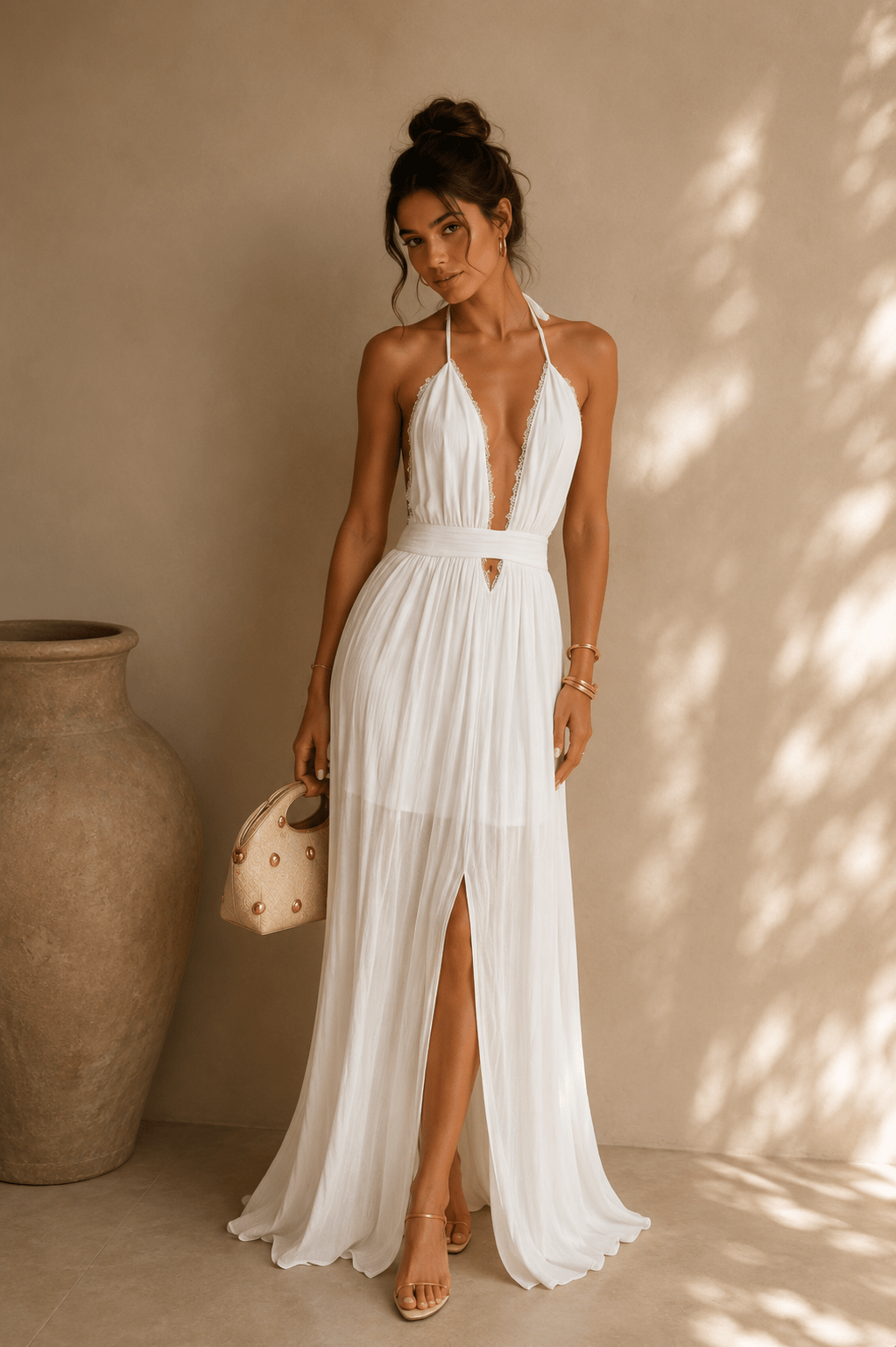White Halter Flowy Maxi Dress – STYLED BY ALX COUTURE