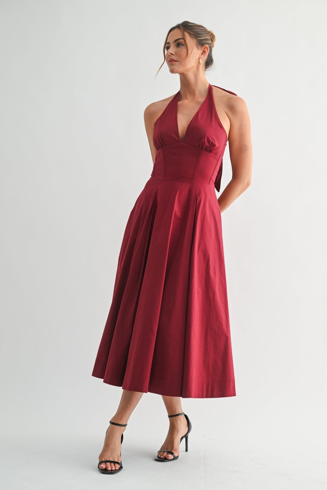 White Halter Manhattan Tie - back Midi Dress - STYLED BY ALX COUTUREDresses