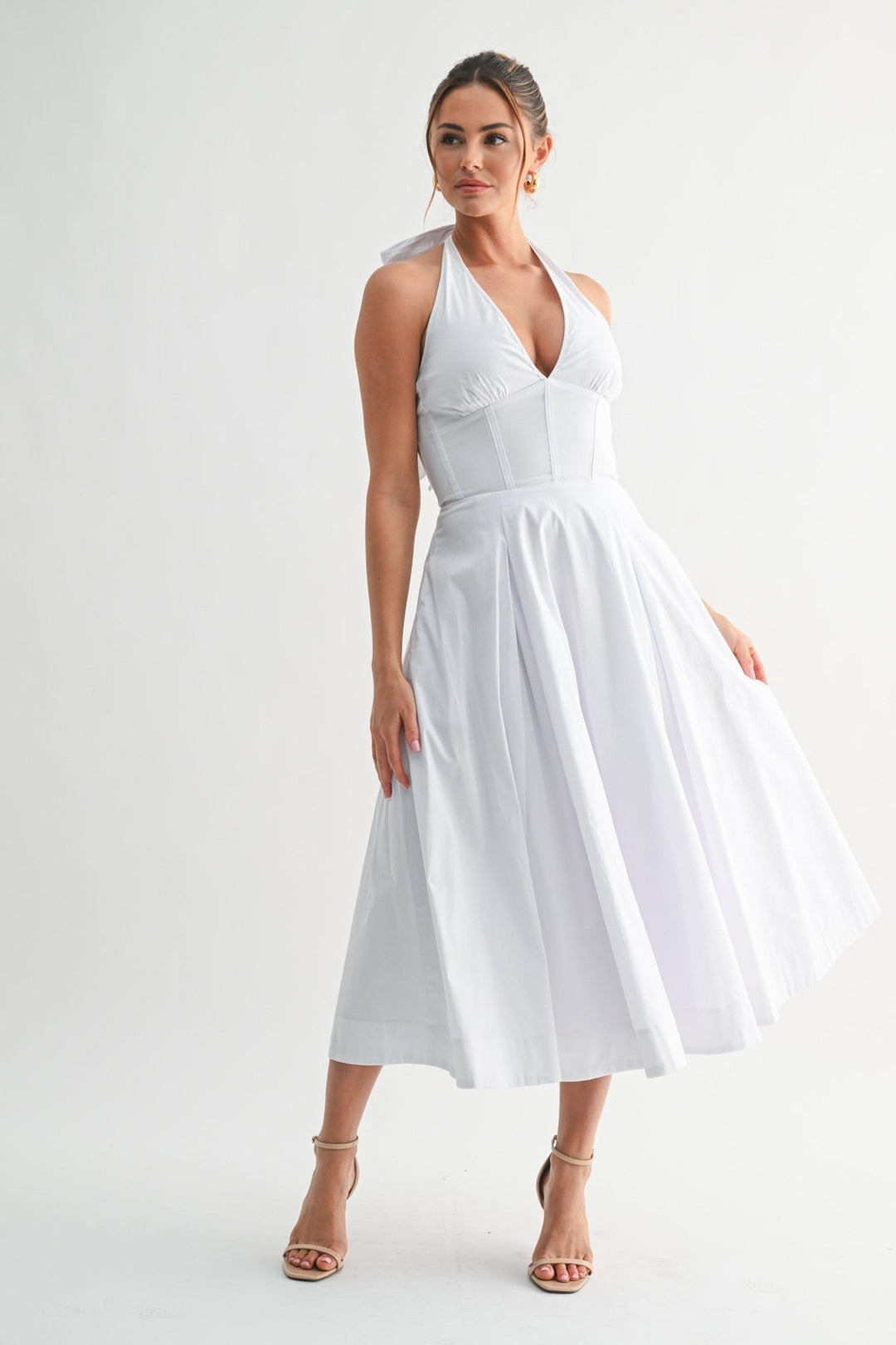 White Halter Manhattan Tie-back Midi Dress STYLED BY ALX COUTURE White Halter Manhattan Tie-back Midi Dress STYLED BY ALX COUTURE