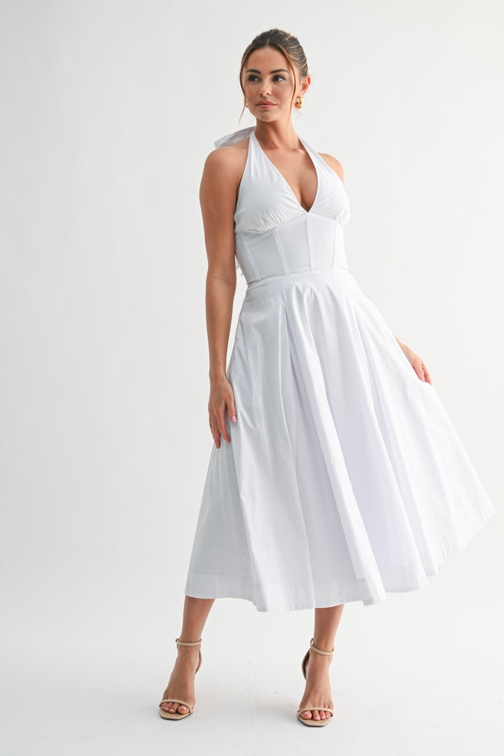 White Halter Manhattan Tie - back Midi Dress - STYLED BY ALX COUTUREDresses