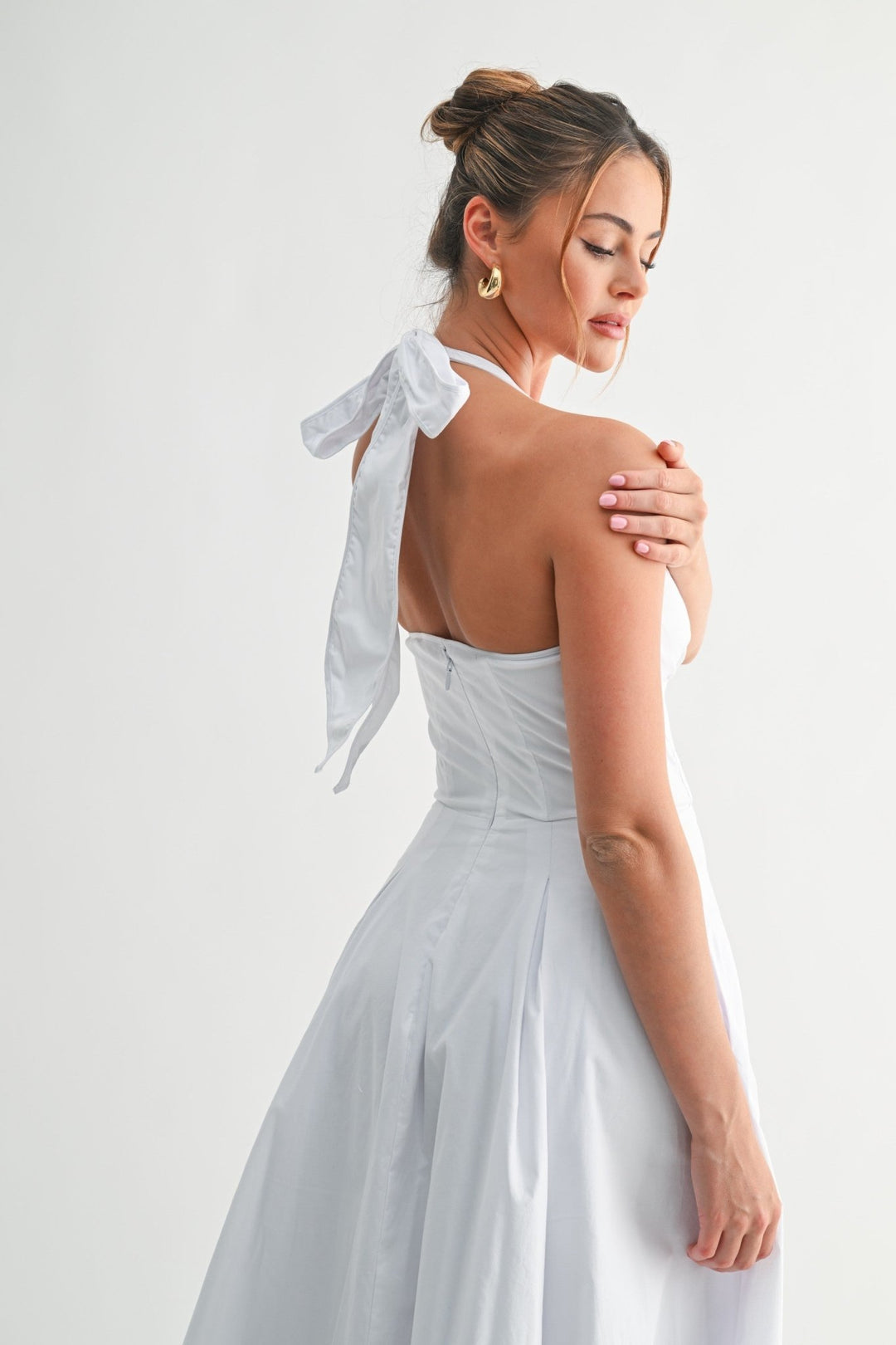 White Halter Manhattan Tie-back Midi Dress STYLED BY ALX COUTURE White Halter Manhattan Tie-back Midi Dress STYLED BY ALX COUTURE