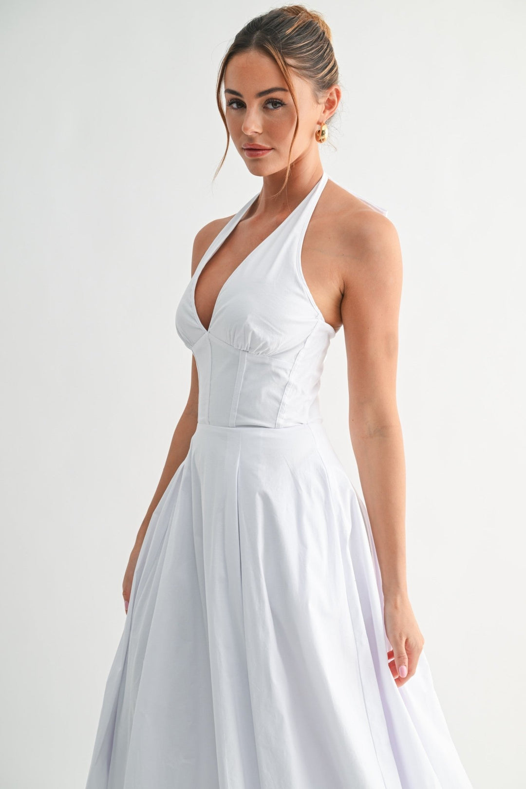 White Halter Manhattan Tie-back Midi Dress STYLED BY ALX COUTURE White Halter Manhattan Tie-back Midi Dress STYLED BY ALX COUTURE
