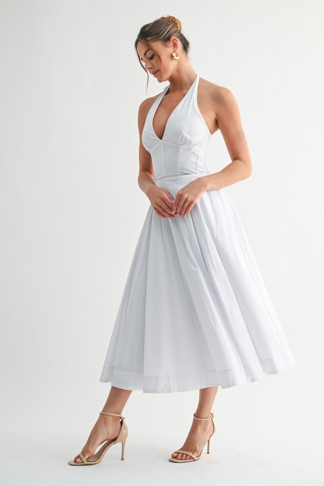 White Halter Manhattan Tie-back Midi Dress STYLED BY ALX COUTURE White Halter Manhattan Tie-back Midi Dress STYLED BY ALX COUTURE
