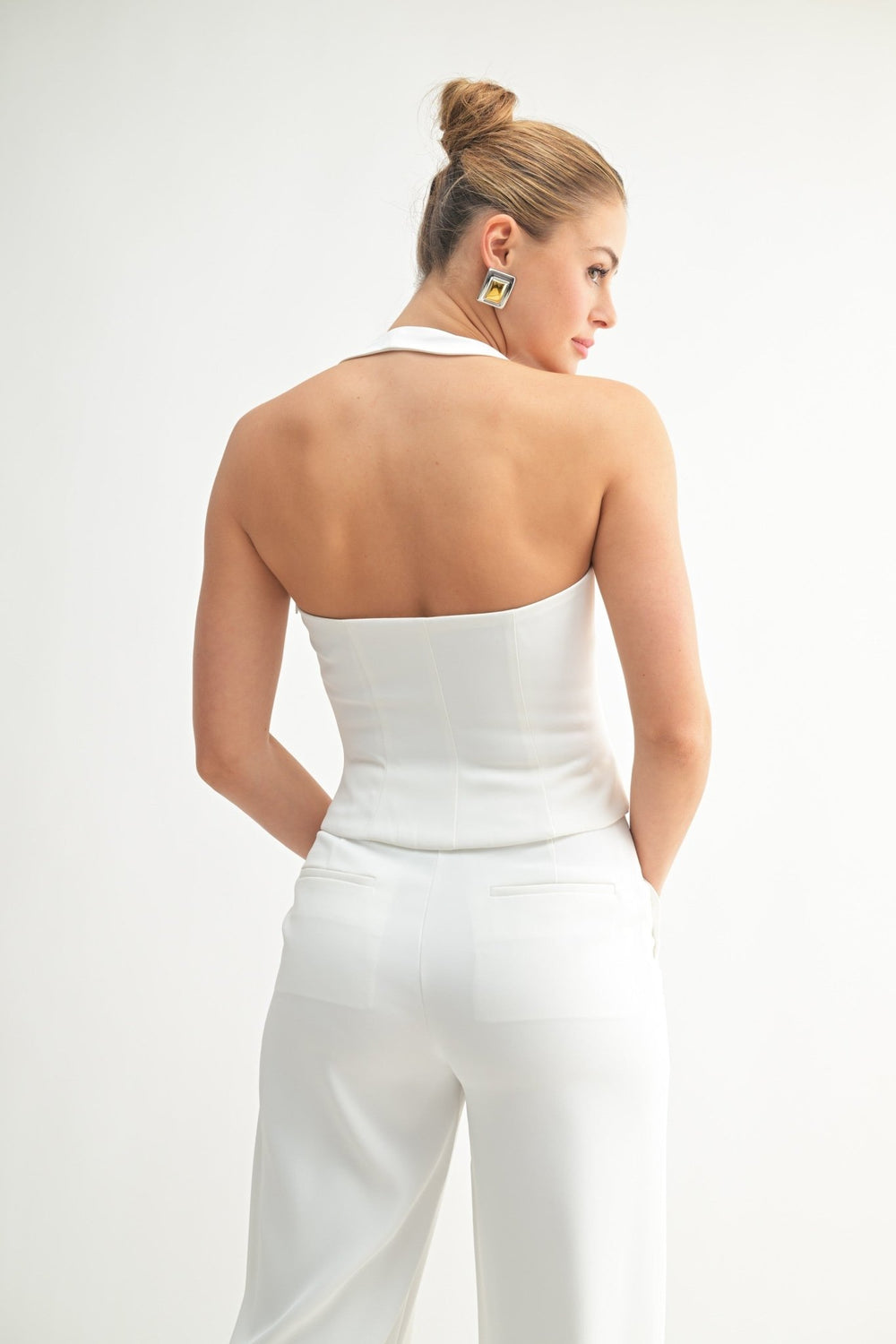 White Halter Neck Square Top - STYLED BY ALX COUTUREShirts & Tops