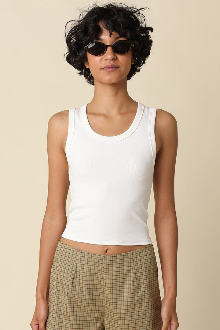 White Jane Ribbed Scoop Neck Crop Tank - STYLED BY ALX COUTURETops