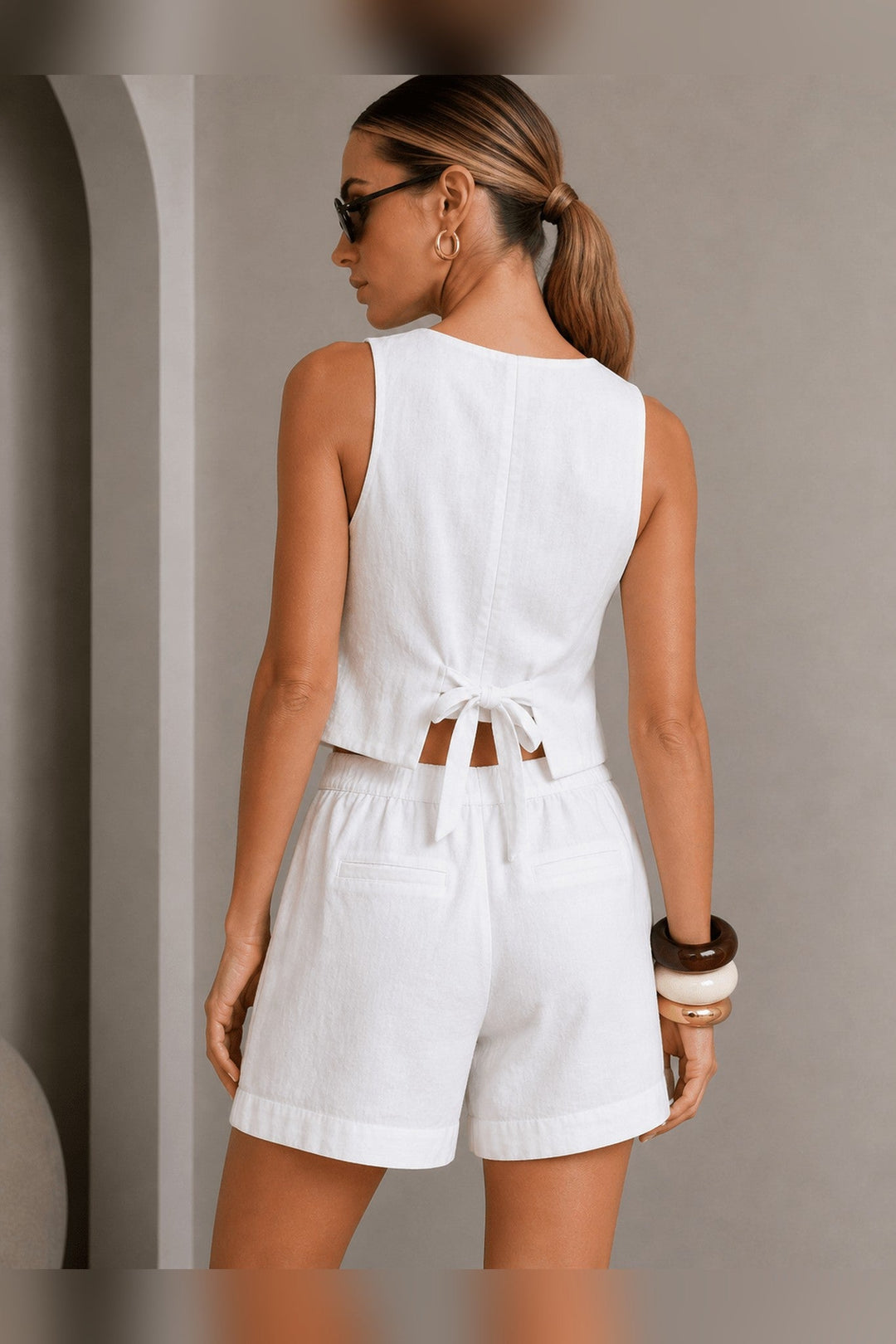 White Linen Vest Shorts Set - STYLED BY ALX COUTUREOutfit Sets