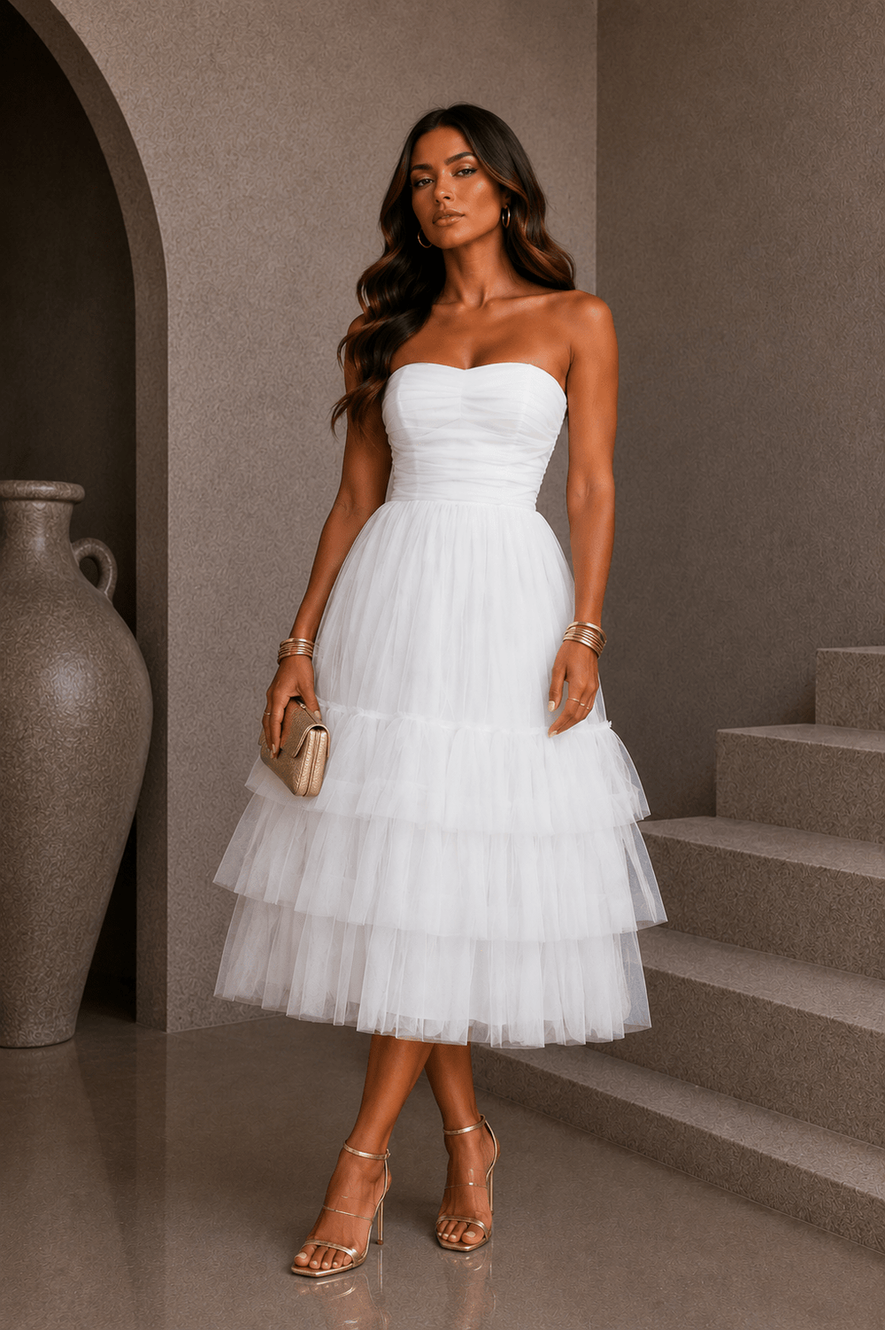 White Mesh Bubble Midi Dress - STYLED BY ALX COUTUREDresses
