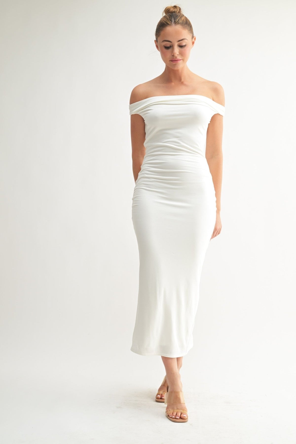White Off-Shoulder Midi Dress STYLED BY ALX COUTURE White Off-Shoulder Midi Dress STYLED BY ALX COUTURE