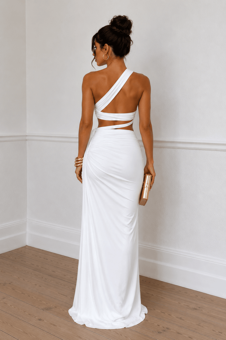 White One Shoulder High Slit Skirt Set - STYLED BY ALX COUTUREOutfit Sets