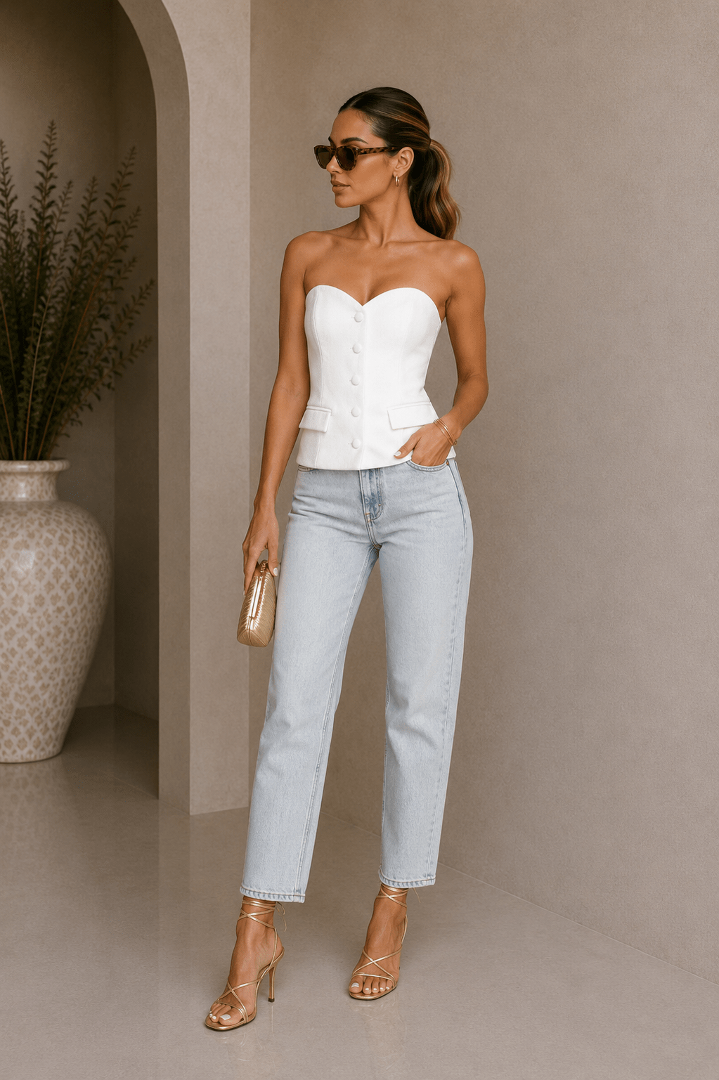 White Strapless Button Down Tailored Top - STYLED BY ALX COUTUREShirts & Tops