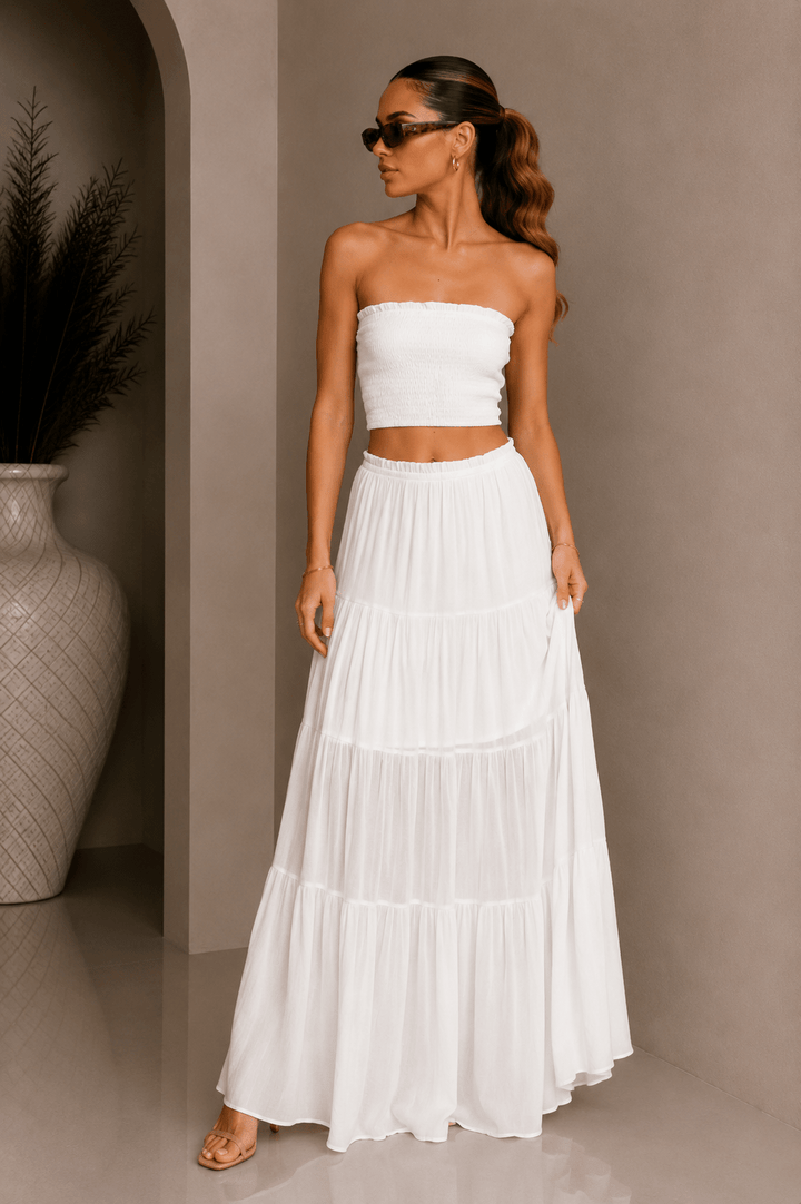 White Strapless Top & Maxi Skirt Set - STYLED BY ALX COUTUREOutfit Sets
